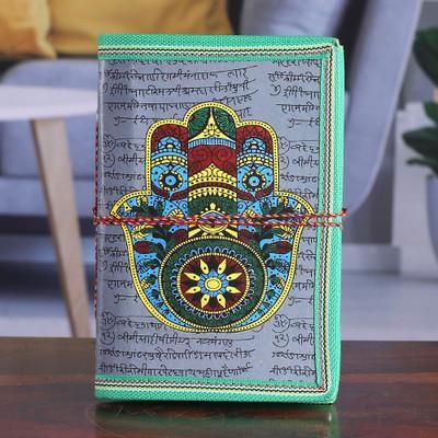 Hamsa Glory,'Grey and Mint Hamsa Recycled Paper Journal with 48 Pages'