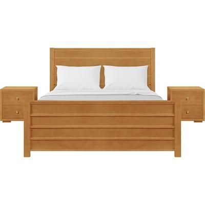 Caroline Wooden Platform Bed in Cherry, King with 2 Nightstands by Camden Isle in Oak (Size KING)