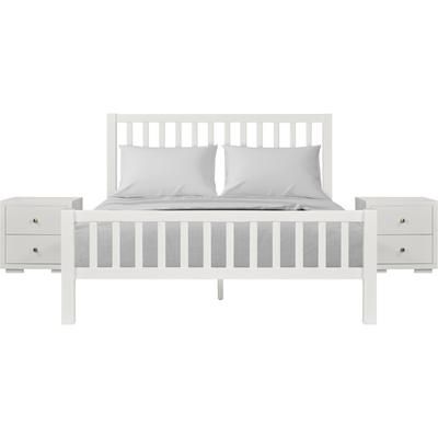Hampton Wooden Platform Bed in Black, Queen with 2 Nightstands by Camden Isle in White (Size KING)