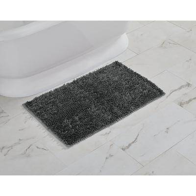 Wide Width Butter Chenille Bath Rug by BrylaneHome in Charcoal (Size 17" W 24" L)