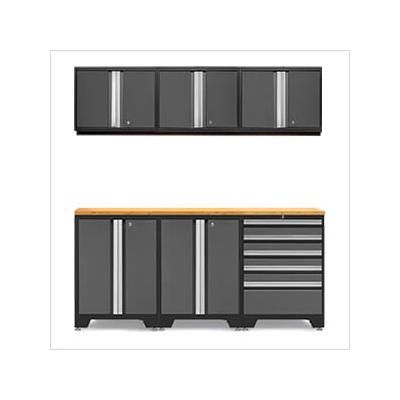 NewAge Garage Cabinets PRO Grey 7-Piece Work Station with Bamboo Top