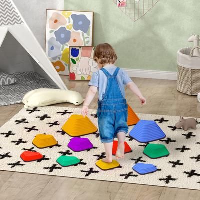 TEMU Stepping Stones Kids, 11pcs Balance Stepping Stones For Kids, Heart-shaped Non-slip Stackable River Stones, Sensory Toy For Balance & Motor Skills, Indoor & Outdoor Obstacle Courses