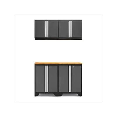NewAge Garage Cabinets PRO Grey 5-Piece Work Station with Bamboo Top