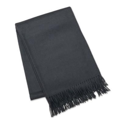 Relaxing Mode,'100% Baby Alpaca Woven Fringed Throw in Steel Blue Shade'