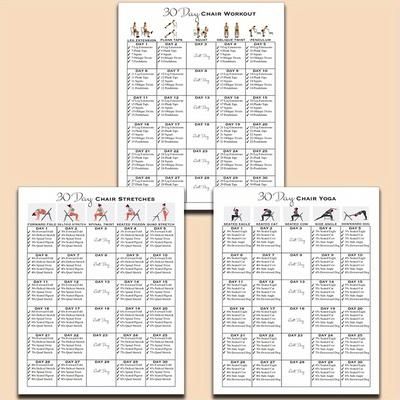 TEMU 2d Chair Workout Bundle Poster + Interactive, Easy To , Beginner Friendly Workout, Digital Gym Guide, Set Of 3, 8*10 Inch Unframed