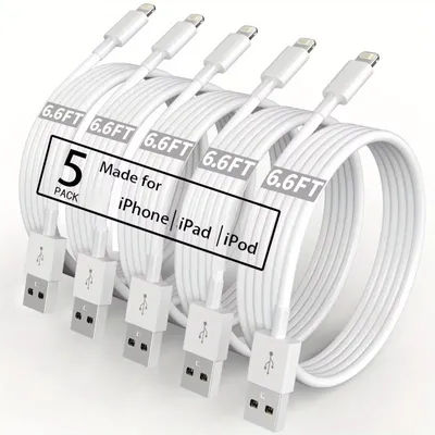 2M/6.6FT USB A to L Cable Cord for iPhone iPad - 5 Pack/1 Pack