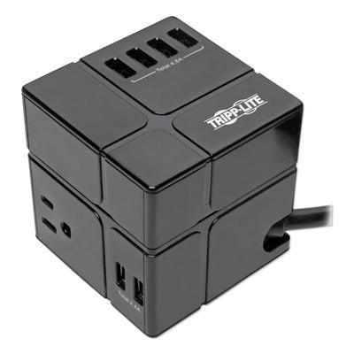 Tripp Lite TLP366CUBEUS Three-Outlet Power Cube Surge Protector with Six USB-A Ports, 6 ft Cord, 540 Joules, Black TRPTLP366CUBEUS