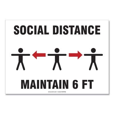 Accuform® MGNF546VPESP Social Distance Signs, Wall, 14 x 10, "Social Distance Maintain 6 ft", 3 Humans/Arrows, White, 10/Pack - Pack of 10 GN1MGNF546V