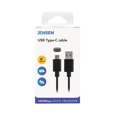 Jensen® JU832AC6V USB-A to USB-C Cable, 6 ft, Black