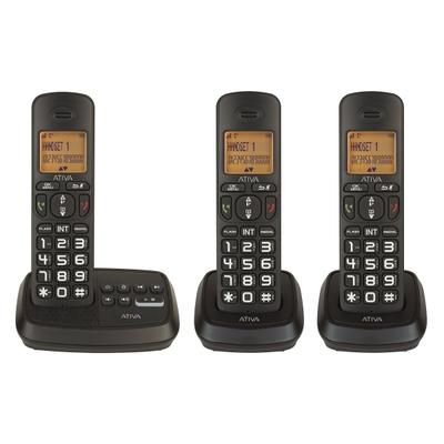 Ativa Dect 6.0 3-Handset Cordless Phone System With Answering Machine And Speakerphone, Wps05