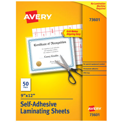 Avery Permanent Self-Adhesive Laminating Sheets, 9" X 12", Clear, Pack Of 50