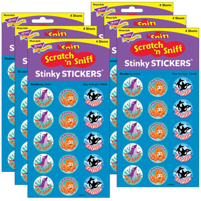 Trend Stinky Stickers, Sea Animals/blueberry, 60 Stickers Per Pack, Set Of 6 Packs