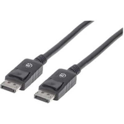 Manhattan Displayport 1.2 Cable, 4K 60Hz, 2M, Male To Male, With Latches, Fully Shielded, Black, Lifetime Warranty, Polybag - Displayport Cable - Displayport (M) Latched To Displayport (M) Latched - Displayport 1.2 - 6.6 Ft