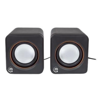Manhattan 2600 Series Speaker System, Small Size, Big Sound, Two Speakers, Stereo, Usb Power, Output: 2X 3W, 3.5Mm Plug For Sound, In-Line Volume Control, Cable 0.9M, Black, Three Year Warranty, Box - Speakers - For Pc