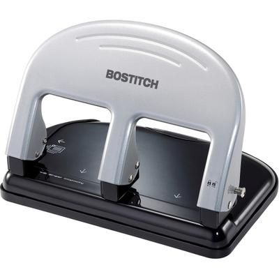 Bostitch Ez Squeeze Three-Hole Punch, 40 Sheet Capacity, Black/silver