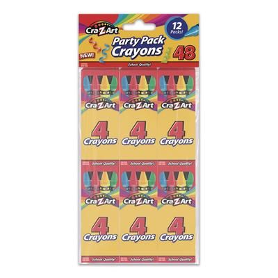 Cra-Z-Art Crayons, 4 Assorted Colors, 4/Box, 12 Boxes/Pack (CZA1021748)