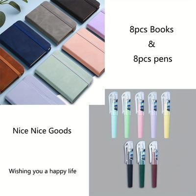 TEMU 16-pack Leather Pocket Notebooks With Closure & Matching Pens - Plain Mini Journals, Pages Each, Portable Organizers For Travel, Office, School