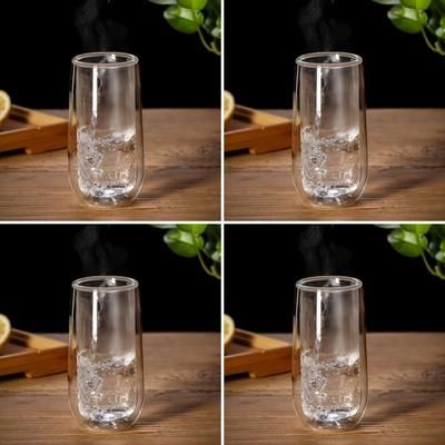 TEMU 4pcs/6pcs High Borosilicate Insulated Glass Cups,, Reusable, Round, Freezer Safe, Multipurpose, With Machine For Home Use, Milk & Beverage Glasses