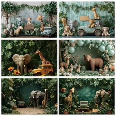 Jungle Animal Background Safari Forest Animals Theme Party Kids Birthday Baby Shower Blue Truck