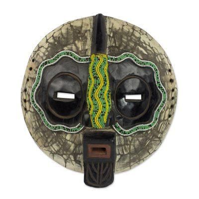 Ntiase Understanding,'Sese Wood and Recycled Glass Bead African Mask from Ghana'