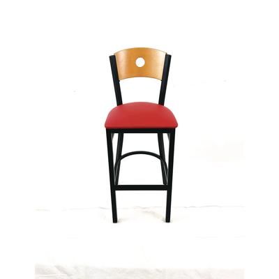 JMC Furniture Circle Series Barstool, Supports Up to 300 lb, 28.5" Seat Height, Red Seat, Natural Back, Black Base (JMCCRBBVREDD)