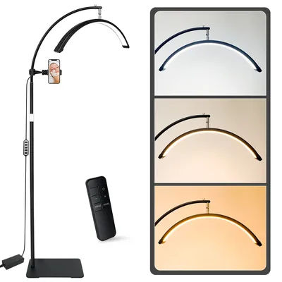 23" 36w Dimmable Lash Lamp Rotating Half Moon Light Lash Tech Adjustable LED Eyelash Light Esthetician Light with Phone Holder