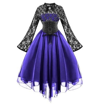 Retrò Vintage Punk Gotico Vestito Mascherata Strega Pizzo Costume Per donna Fantasia Stile Steampunk Notte di Valpurga Halloween Carnevale Mascherata Halloween Evento / Festa Adulti Vestito