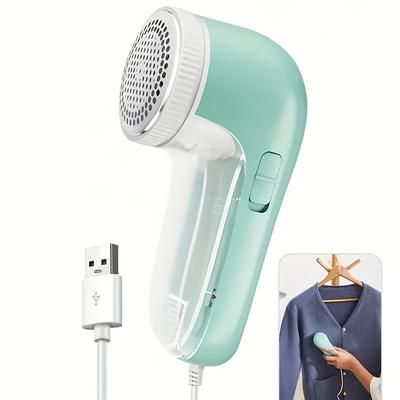TEMU Portable Fabric Shaver, Usb-powered Lint Remover For Clothes/sofa/blanket, 3-blade Electric Fuzz Trimmer, No Charging Required, Home Cleaning Tool, Ideal Gift For Women/men, Green & Pink