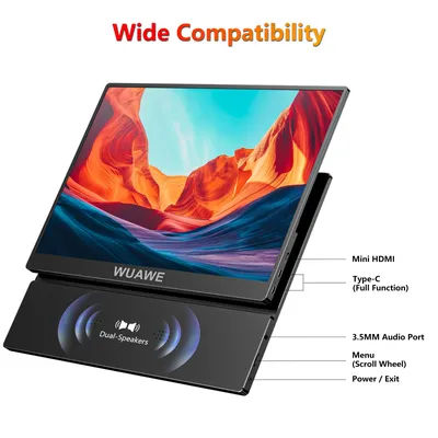 15.6 inch WUAWE Portable Monitor for Laptop,16:9 1080P 60HZ Gaming IPS Display LCD FHD External Second Computer Screen for Phone
