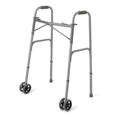 Medline Adult Bariatric Folding Walker, 2 Button, 600 lb. Capacity, Basic Steel, with Wheels, 1 EA (MDS86410XWWB)