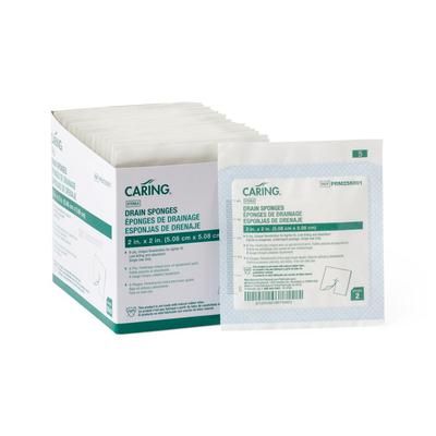Medline Sterile Nonwoven Gauze Drain Sponges, Essentials, 6-Ply, 2" x 2", 2/Pack, 70/BX (PRM256001H)