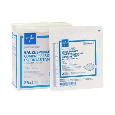 Medline Woven Sterile Gauze Sponges, 12-Ply, 4" x 4", 2/Pack, 50/BX (PRM4412H)