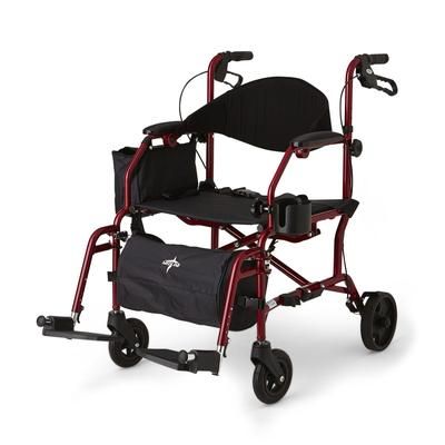 Medline Translator Combination Transport Chair and Rollator, 18" Wide Seat, Red, 1 EA (MDS808200TRR)