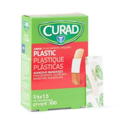Curad Plastic Adhesive Bandage, 3/8" x 1.5", 100 Bandages/Box, 100/BX (NON25509Z)