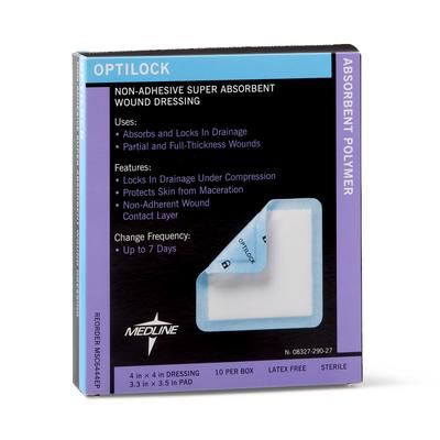 Medline OptiLock Nonadhesive Super Absorbent Wound Dressings, 4" x 4", in Educational Packaging, 100/CS (MSC6444EP)