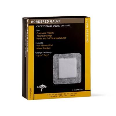 Medline Sterile Bordered Gauze Adhesive Island Wound Dressing, 4" x 4" with 2.5" x 2.5" Pad, 150/CS (MSC3244)