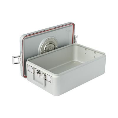 Medline Steriset Sterilization Container, 3/4 Size, Flat Bottom, Aluminum, Lid, Gray Handle, 18" x 11" x 6", 1 EA (WAG3V15ASA)