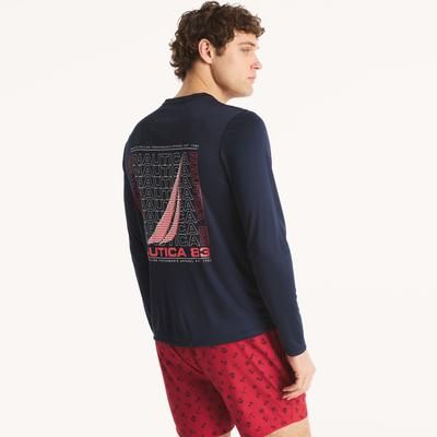 Nautica Men's Navtech Rash Guard Swim Shirt Stellar Blue Heather, M