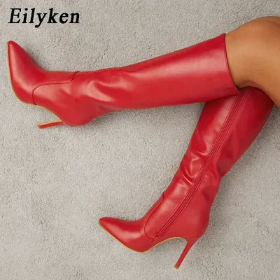 Eilyken automne hiver fête de mariage femmes bottes hautes bout pointu mince talons hauts chaussures Sexy fermeture éclair chaussures taille 35-42