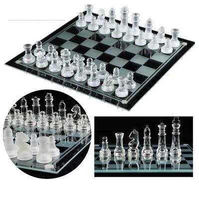 TEMU Glass Chess Set Traditional Complete Board Game 32 Frosted Pieces 25cmx25cm New Desktop Crystal Puzzle Christmas Gift
