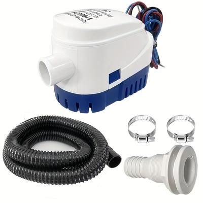 TEMU Cabin Bottom Pump Pipe Kit, 1100gph Electric 12v Automatic Cabin Bottom Water Pump, Cabin Bottom Pump Hose, 2 Stainless Steel Clips And Through-hull Accessories