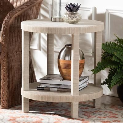 Rocco Bohemian Woven Grasscloth End Table by Wholesale Interiors INC in Natural (Size ONE SIZE)