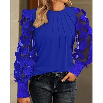 Blusa Per donna 6 nero Nero bianco grigio Nero Di pizzo Fiore / Piante Pizzo Stampa Giornaliero Elegante Il giro Standard S