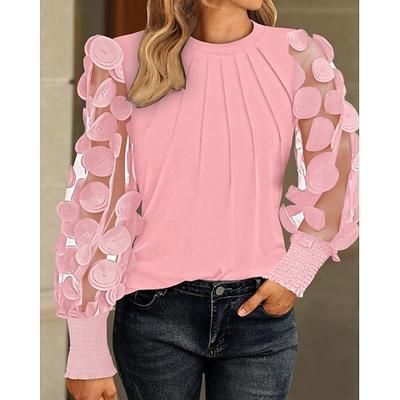 Blusa Per donna 6 nero Nero bianco grigio Nero Di pizzo Fiore / Piante Pizzo Stampa Giornaliero Elegante Il giro Standard S