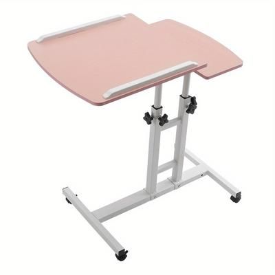 TEMU Versatile Pink Adjustable Laptop Desk With Pen Holder - Height & Tilt Customizable, Tablet Stand, On Wheels For Bedroom, Sofa Side, Coffee Table, 23.23*15.75*22.84-35.04inch