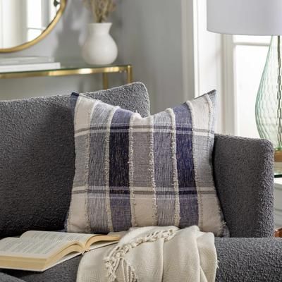 Harrells 18"H x 18"W Coastal Cotton Dark Blue/Beige/Ink Blue/Navy Throw Pillow - Boutique Rugs