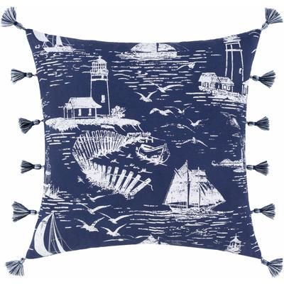 Wallacia 18"H x 18"W Coastal Cotton Dark Blue/Off White/Ink Blue/Teal/Navy Throw Pillow - Boutique Rugs