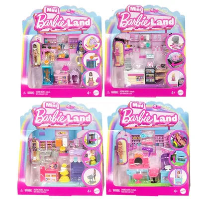 Original Barbie Mini Barbieland Doll House Hair Salon Pet Boutique Supermarket Bakery Toys for Girls Accessories Micro Furniture