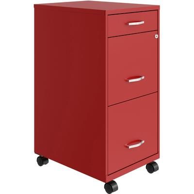 NuSparc 3 Drawer Mobile File Cabinet, 14.2" Width x 18" Depth x 29.5" Height, Red, Painted Steel, Recycled (NPRVF318BMRD)