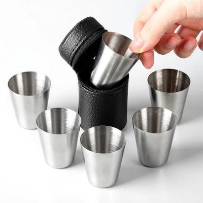 TEMU 6pcs/set Outdoor Practical Travel Stainless Steel Cups Mini Set Glasses With Case Portable Drinkware 30ml Father's Day Gift